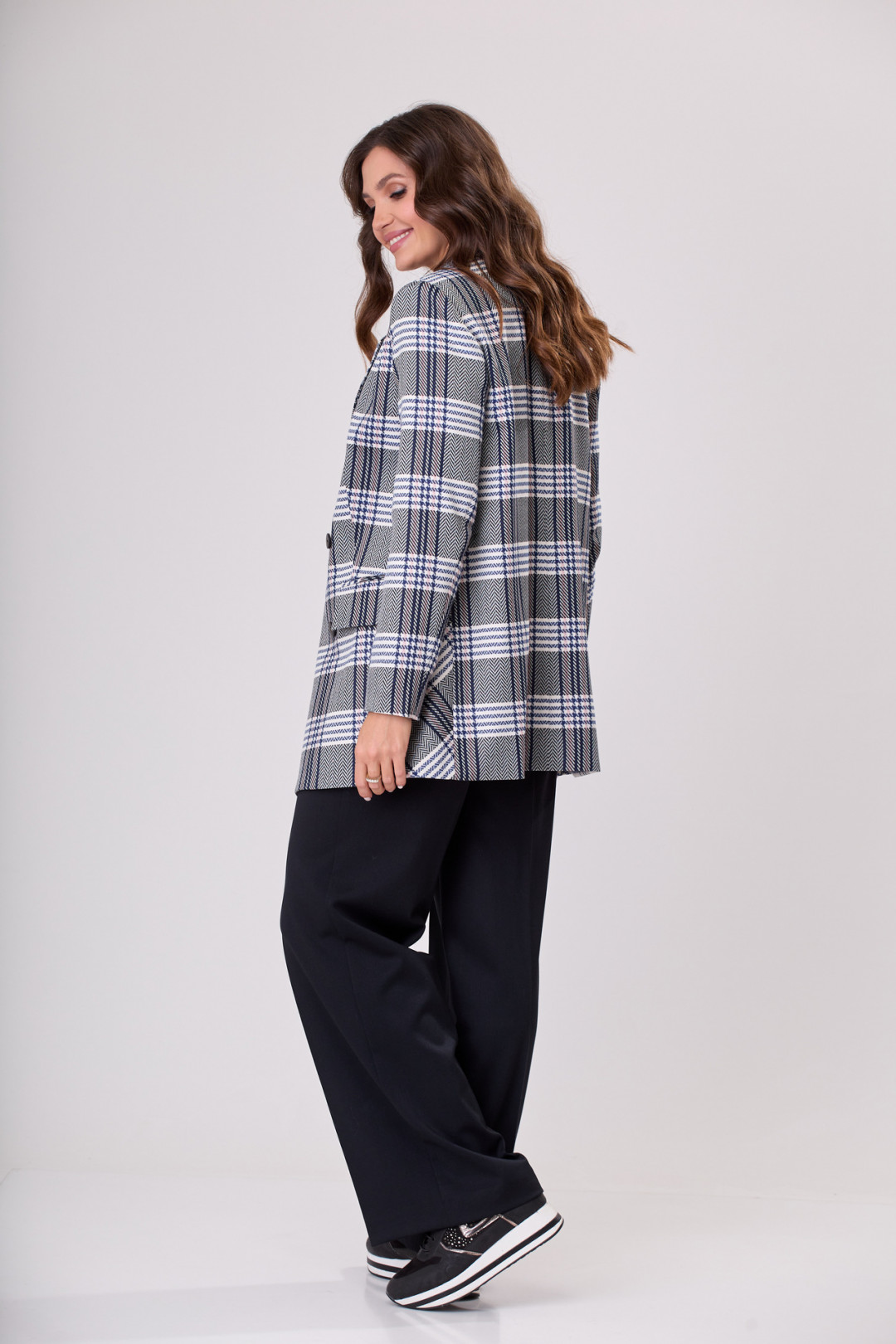 Жакет БелЭльСтиль 848 сине-бело-черная клетка - фото 4